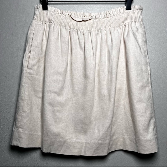J. Crew Women Linen City Skirt 8 Tan Cotton Pull On‎ A-Line Minimalist Academia - Picture 1 of 8